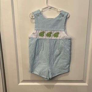 Little English Seersucker Smocked Frog Shortall